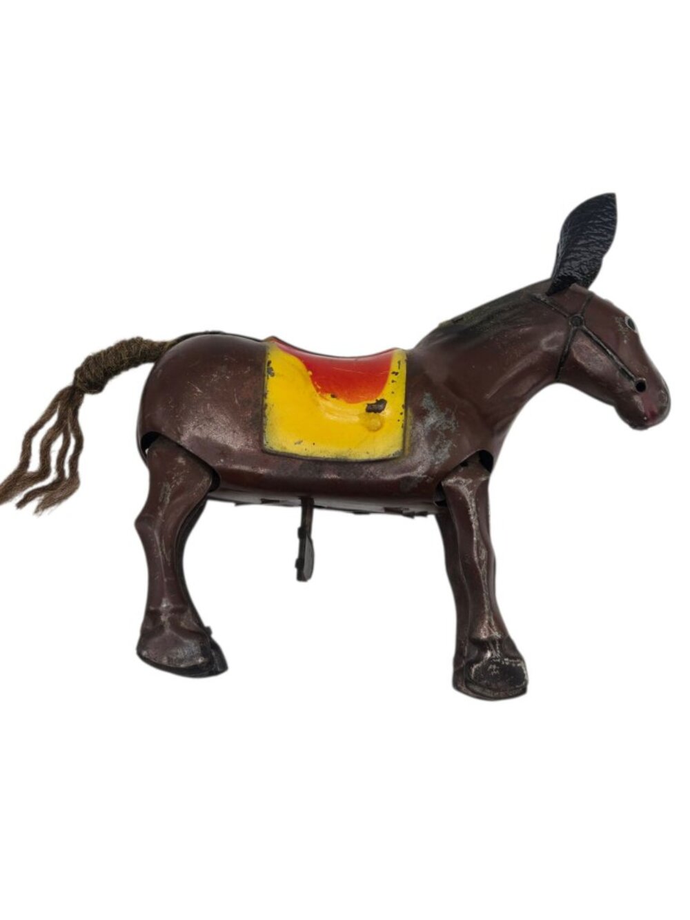 Vintage Tin Wind Up Horse Toy Brown Red Yellow Occupied Japan Litho Mule Donkey